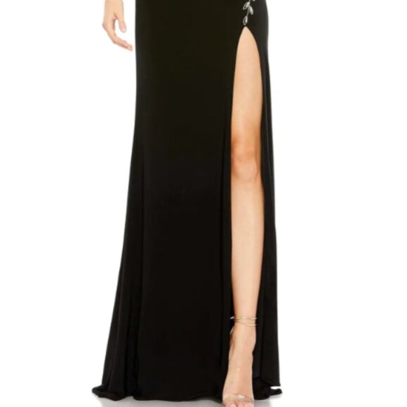 MAC DUGGAL 42006  MULTI COLOR BEADED FLORAL CAMI BLACK STERTCH JERSEY GOWN 12 - Picture 2 of 6